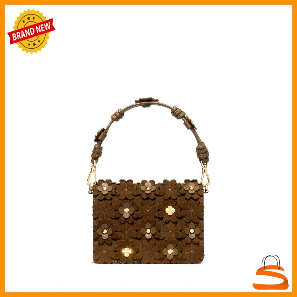 Patent Leather Card Case Crossbody Bag with Floral Embellishments